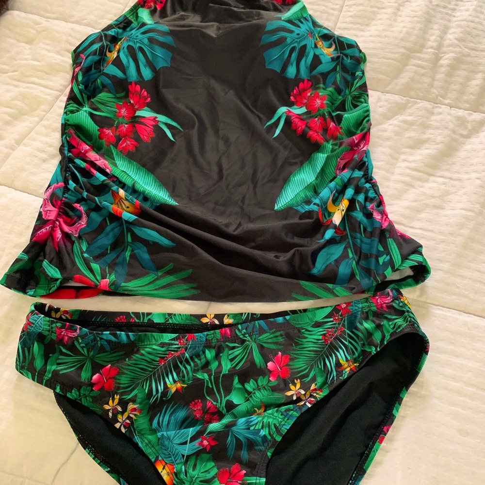 Tankini black with multicolor floral design